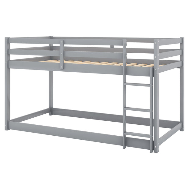 Twin over Twin Floor Bunk Bed with Ladder