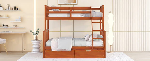 Twin-Over-Full Bunk Bed with Ladders and Two Storage Drawers