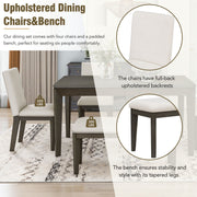 6-Piece Dining Table Set with Upholstered Dining Chairs and Bench,Farmhouse Style, Tapered Legs, Dark Gray+Beige