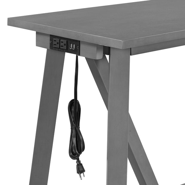 Dining/Bar Set with 3 Upholstered Stools Power Strip, USB PortGray)