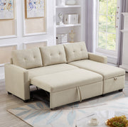 Convertible Sleeper Sectional Sofa with Storage Chaise, Beige