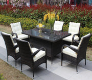 7-Piece Outdoor Dining Set with Table & 6 Chairs (Brown & Beige)