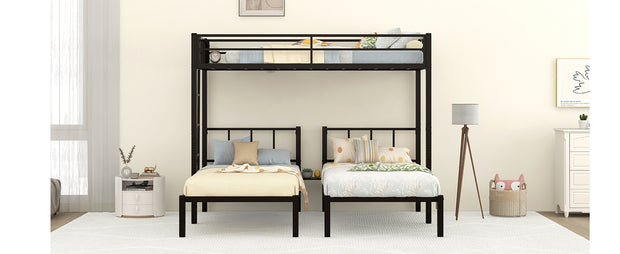 Twin over Twin & Twin Bunk Beds for 3, Twin XL over Twin & Twin Bunk Bed Metal Triple Bunk Bed, Black