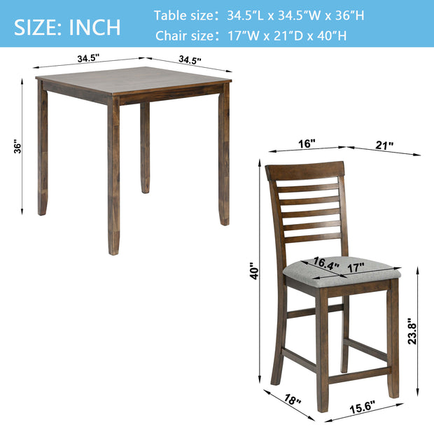 5 Piece Acacia Wood Counter Height Dining Set in Walnut