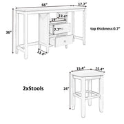 Farmhouse Rustic 3-piece Counter Height Wood Dining Set with Cabinet, 2 Storage Drawers, Black+Cherry