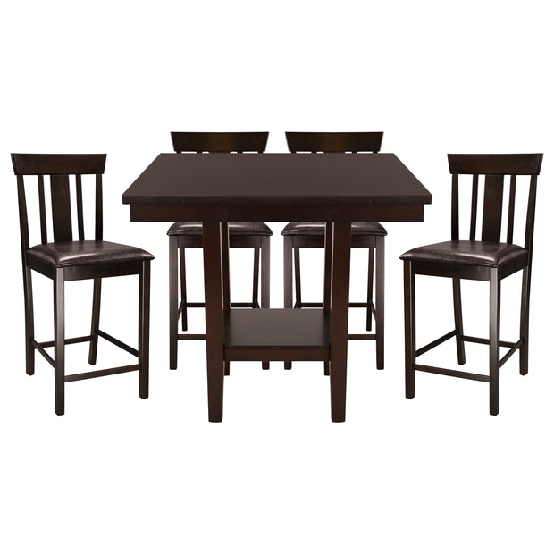 5 Piece Counter Height Dining Set with Shelf - Espresso Finish