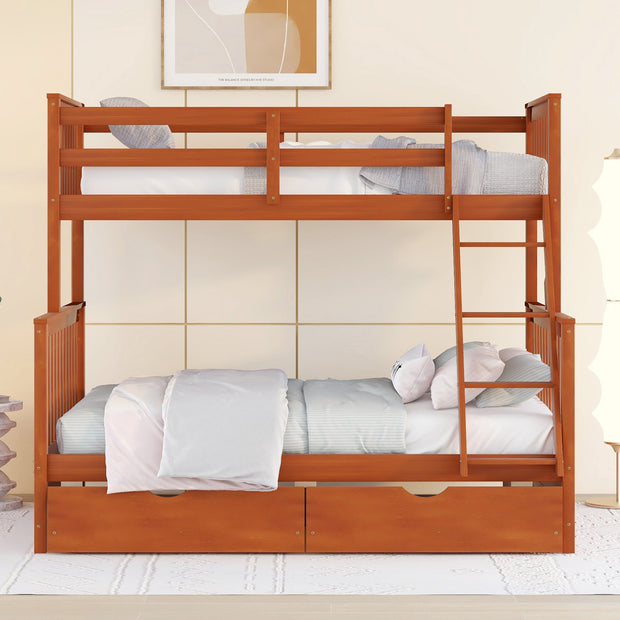 Twin-Over-Full Bunk Bed with Ladders and Two Storage Drawers