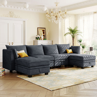 U-Shape Modular Sectional Sofa,  Convertible Sofa Bed with Reversible Chaise