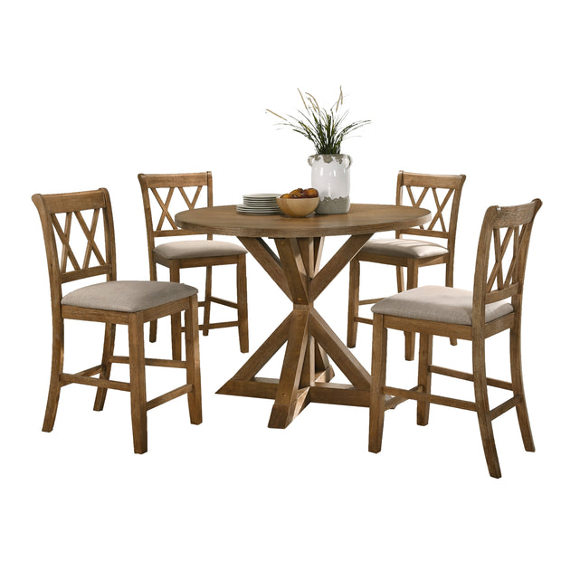 Wood 5-Piece Counter Height Dining Set, Tan