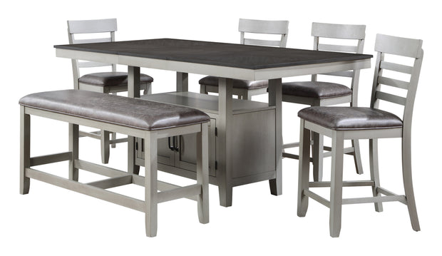 Steve Silver Co Hyland - 6 Piece Counter Height Dining Set - Pearl Silver