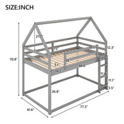 Twin over Twin Low Bunk Bed, House Bed with Ladder