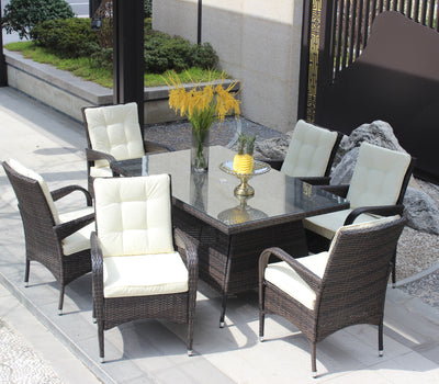 7-Piece Outdoor Dining Set with Table & 6 Chairs (Brown & Beige)