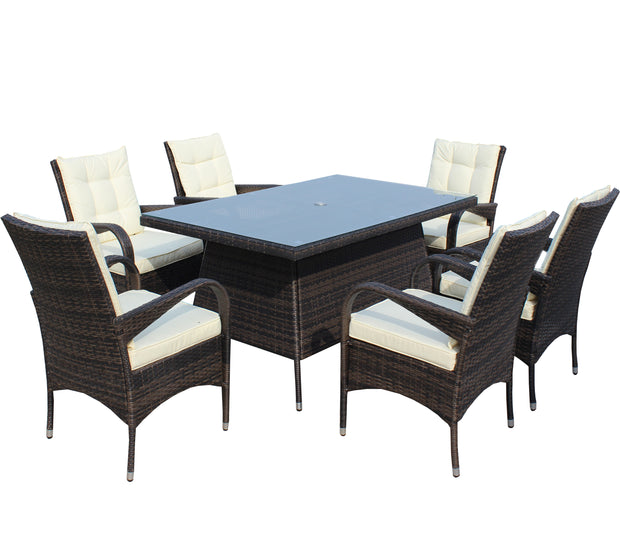 7-Piece Outdoor Dining Set with Table & 6 Chairs (Brown & Beige)