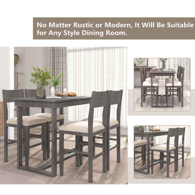 Farmhouse Counter Height 5-Piece Dining Set, Gray