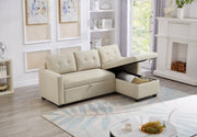 Convertible Sleeper Sectional Sofa with Storage Chaise, Beige