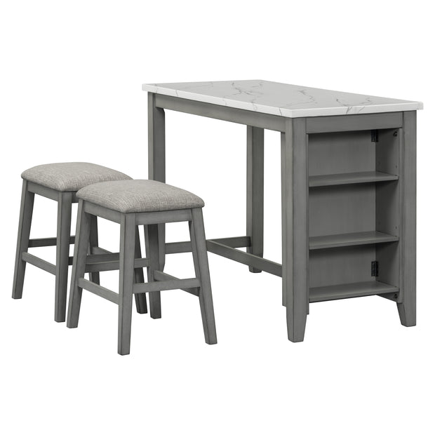 5-piece Counter Height Dining Table Set with Built-in Storage Shelves,Grey