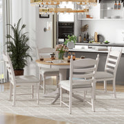 5-Piece Retro Dining Set, Wood Round Extendable Dining Table and 4 Upholstered Dining Chairs (Off White)