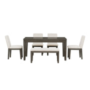 6-Piece Dining Table Set with Upholstered Dining Chairs and Bench,Farmhouse Style, Tapered Legs, Dark Gray+Beige