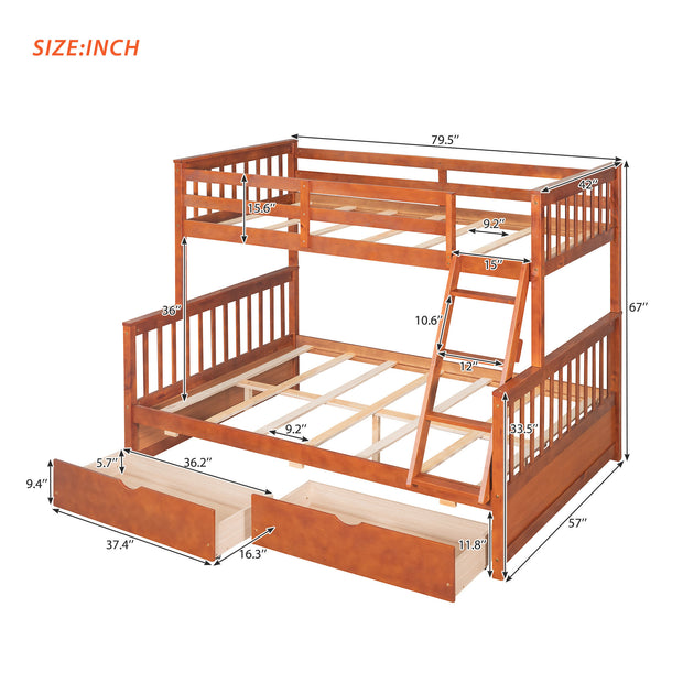 Twin-Over-Full Bunk Bed with Ladders and Two Storage Drawers