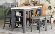 5-piece Counter Height Dining Table Set with Built-in Storage Shelves,Grey