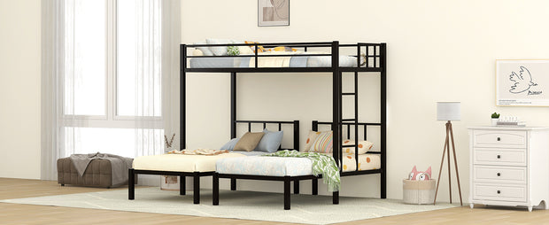 Twin over Twin & Twin Bunk Beds for 3, Twin XL over Twin & Twin Bunk Bed Metal Triple Bunk Bed, Black