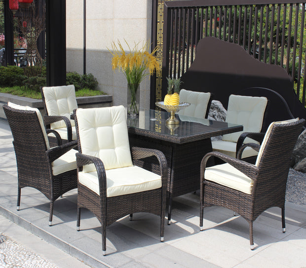 7-Piece Outdoor Dining Set with Table & 6 Chairs (Brown & Beige)