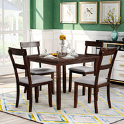 5 Piece Industrial Style Wood Dining Set  (Espresso)