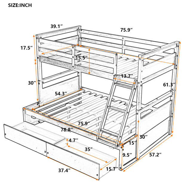 Twin over Full Bunk Bed with Storage - Espresso