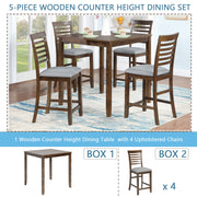 5 Piece Acacia Wood Counter Height Dining Set in Walnut