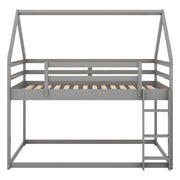 Twin over Twin Low Bunk Bed, House Bed with Ladder