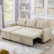 Convertible Sleeper Sectional Sofa with Storage Chaise, Beige