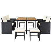 9 Piece All-Weather PE Wicker Dining Table Set with Wood Tabletop