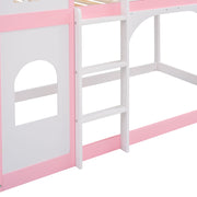 Twin Over Twin Castle Bunk Bed with Ladder - Pink