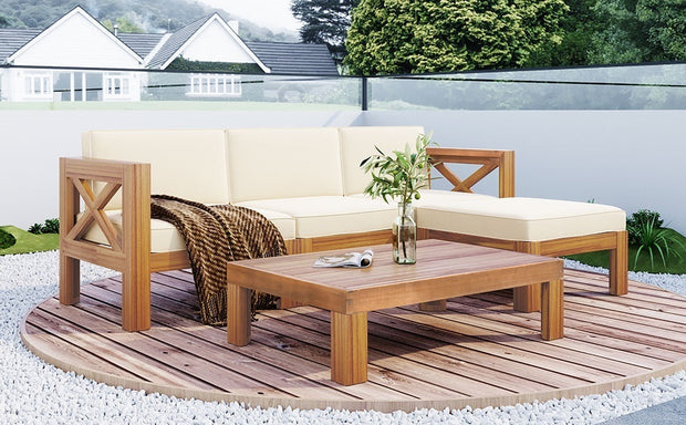 Outdoor Patio Wood 5-Piece Sectional Sofa Seating Group  Natural Finish