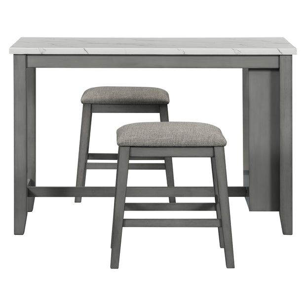 5-piece Counter Height Dining Table Set with Built-in Storage Shelves,Grey