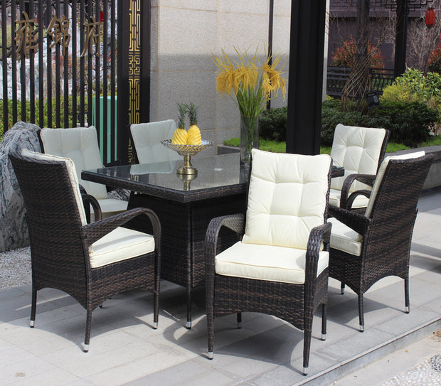 7-Piece Outdoor Dining Set with Table & 6 Chairs (Brown & Beige)