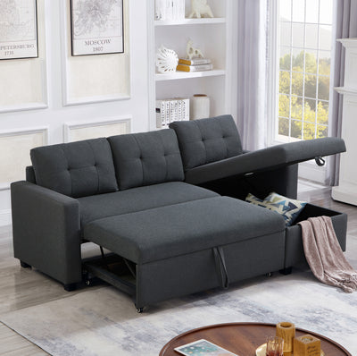 Convertible Sleeper Sectional Sofa with Storage Chaise, Dark Grey