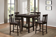 5 Piece Counter Height Dining Set with Shelf - Espresso Finish