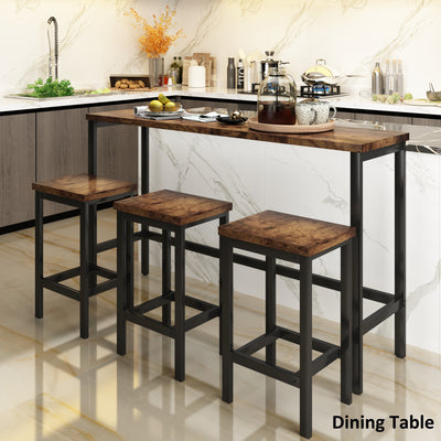 Counter Height Dining Set with 3  Pub Stools , Table with Footrest,Brown