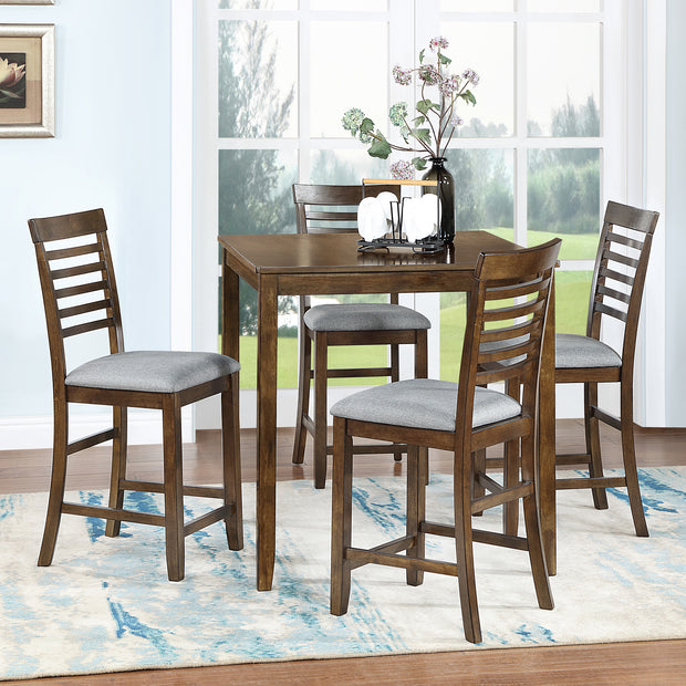 5 Piece Acacia Wood Counter Height Dining Set in Walnut