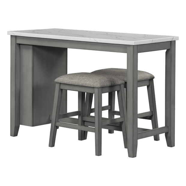 5-piece Counter Height Dining Table Set with Built-in Storage Shelves,Grey