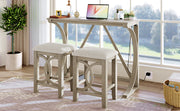 Farmhouse 3-Piece Counter Height Dining/Bar Set with USB Port and Upholstered Stools,Cream