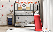 Twin Over Twin Metal Bunk Bed , House With Slide,Three Colors Available.(Black with Red Slide