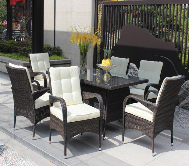 7-Piece Outdoor Dining Set with Table & 6 Chairs (Brown & Beige)