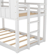 Twin over Twin House Bunk Bed with Slide and Windows,White