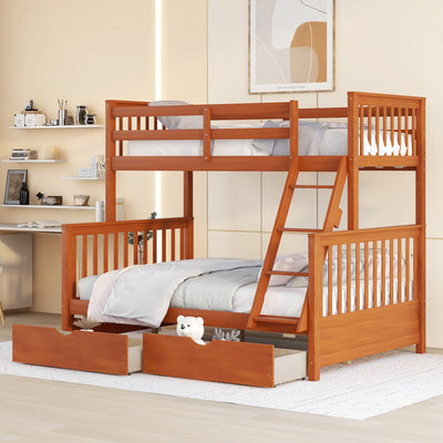 Twin-Over-Full Bunk Bed with Ladders and Two Storage Drawers