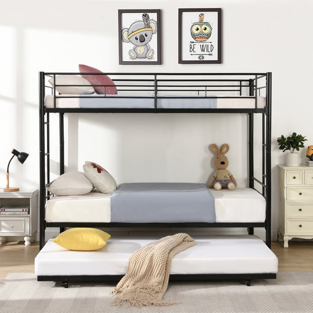 Twin Over Twin Bunk Bed Frame with Trundle. Can be Divided Into Two Beds