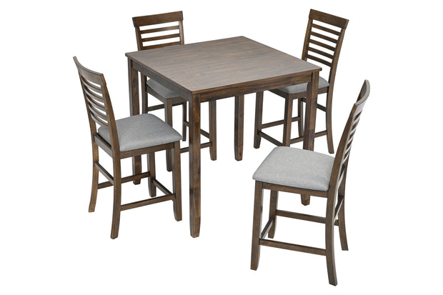 5 Piece Acacia Wood Counter Height Dining Set in Walnut