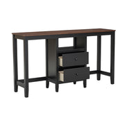 Farmhouse Rustic 3-piece Counter Height Wood Dining Set with Cabinet, 2 Storage Drawers, Black+Cherry