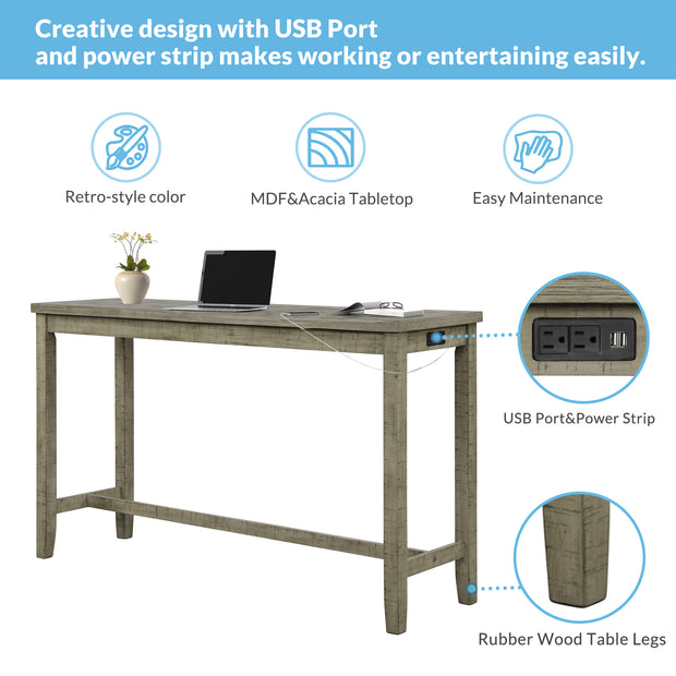 4 Piece Counter Height Bar/Dining Set with Power Strip and USB Ports